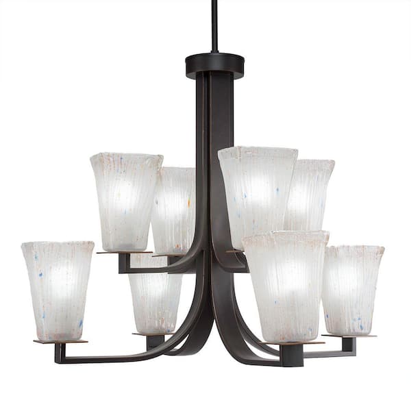 Unbranded Aspen 8 Light Dark Granite Cluster Chandelier for Dinning Table with 5" Square Frosted Crystal Glass no bulbs included