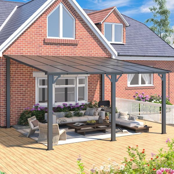 AECOJOY 14 ft. x 12 ft. Dark Gray Aluminum Patio Cover 16413BK