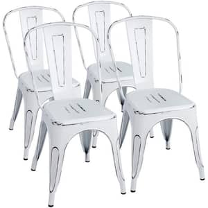 18 in. White Metal Dining Chairs Stackable Indoor Outdoor Chair Patio kitchen Chair (Set of 4)