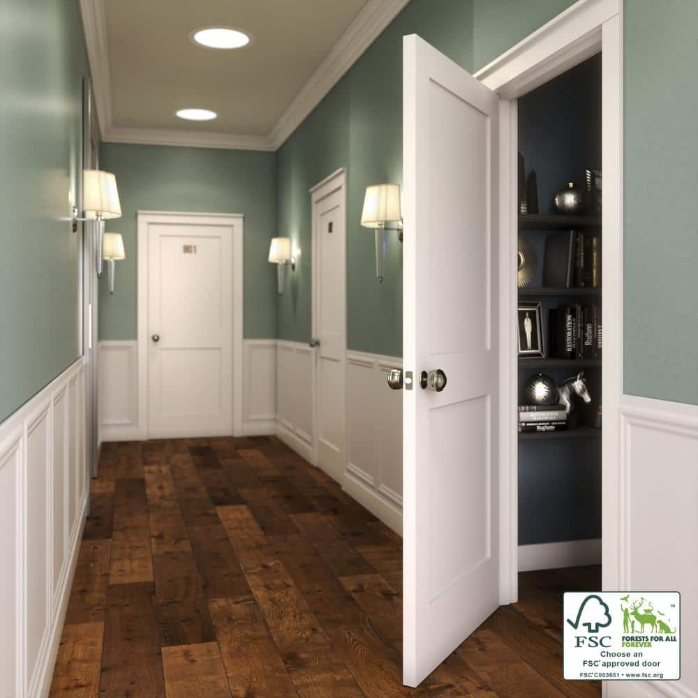 White Primed Solid Pine Wood 2-Panel Square Interior Door Slab