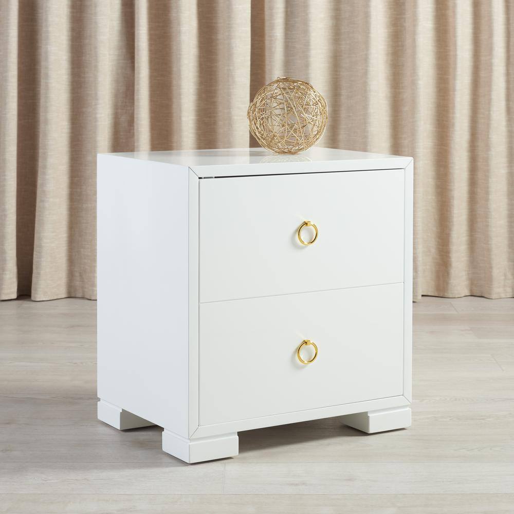 White Lacquer Nightstand with Brass Hardware