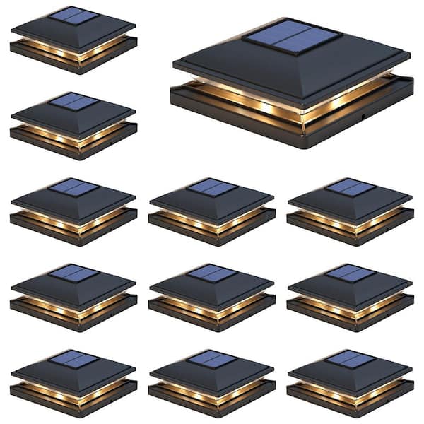5.5 in. x 5.5 in. Steel 2-Modes Bright Solar Post Cap Lights for Outdoor Garden Patio Fence Deck Post, Black (12-Pack)