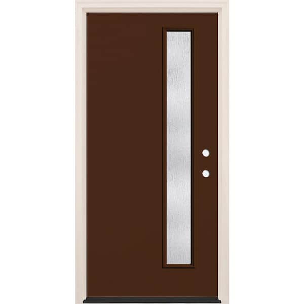 Builders Choice 36 in. x 80 in. Left-Hand/Inswing 1-Lite Rain Glass Chestnut Painted Fiberglass Prehung Front Door w/6-9/16 in. Frame