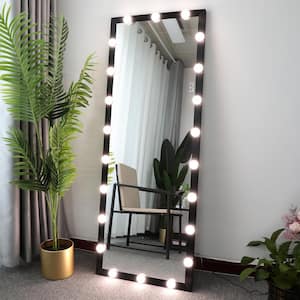 24 in. W x 63 in. H Oversized Black Aluminum LED Dimming Lighted Full Length Mirror with Lights and Stand Touch Control