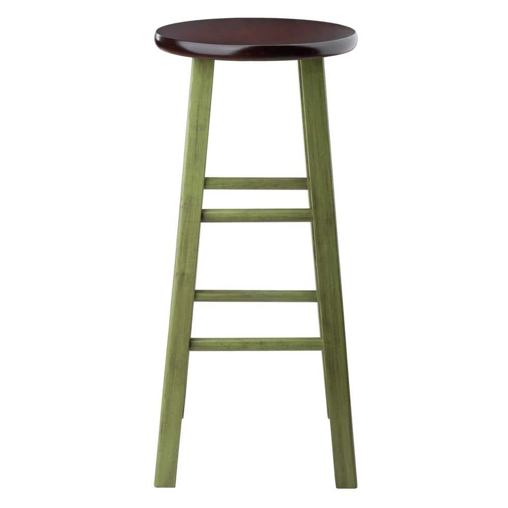 Transitional Rustic Green Wood 29" Backless Bar Stool