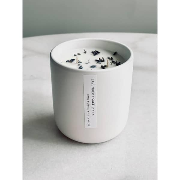 Z CANDLES Lavender plus Sage, Matte White Candle 12 oz.