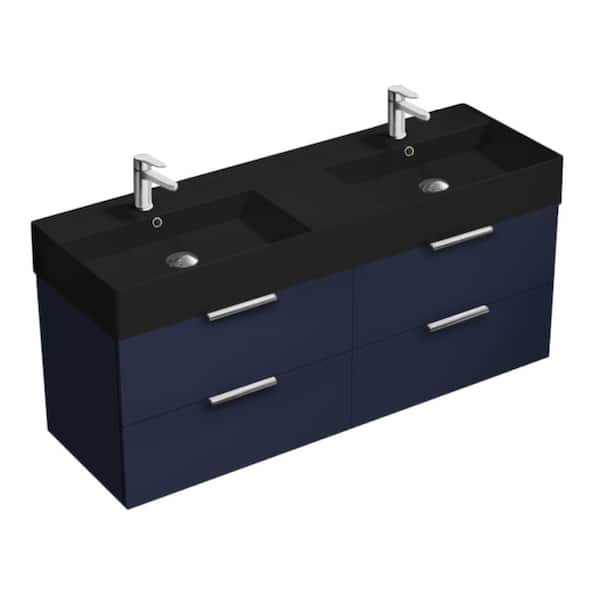 Nameeks Derin 55.51 in. W x 18.11 in. D x 25.2 in. H Modern Bathroom Vanity in Night Blue with Matte Black Ceramic Top