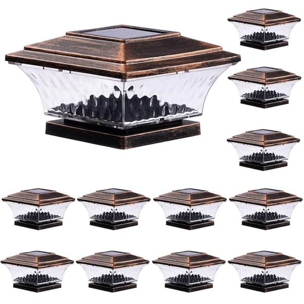 Outdoor Two Light Modes Solar Post Cap Lights Suitable for 4x4 Wooden Posts, Brushed Copper (12-Pack)