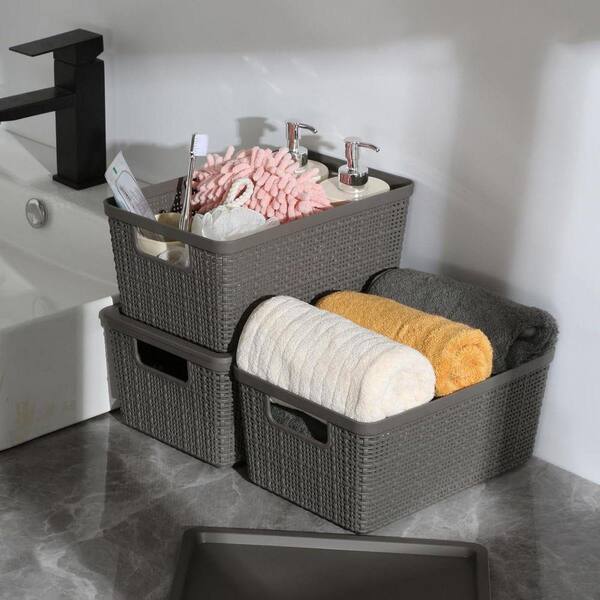 Gray 10.7 in. x 4.8 in. Plastic Decorative Basket Set of 6 with
