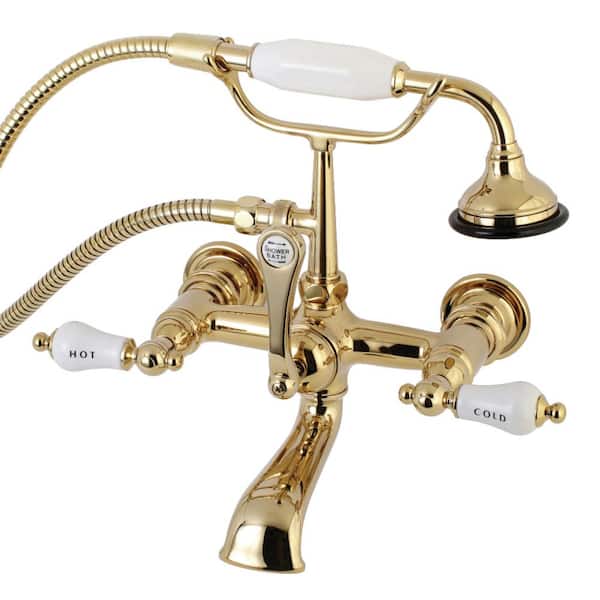 Kingston Brass Vintage 7 in. Center 3-Handle Claw Foot Tub Faucet with Handshower in Polished Brass
