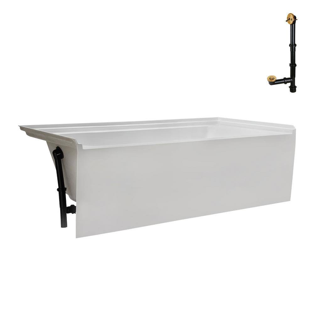Glossy White Acrylic Alcove Bathtub with Brushed Gold Trim