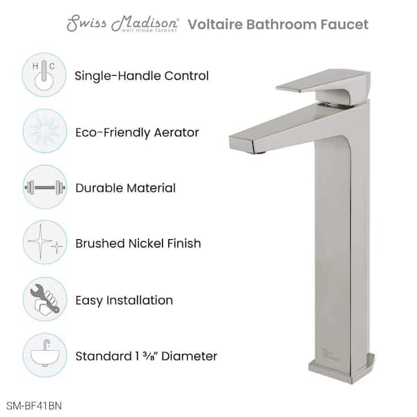 Voltaire Single-Handle High-Arc Single-Hole Bathroom Faucet in Brushed Nickel
