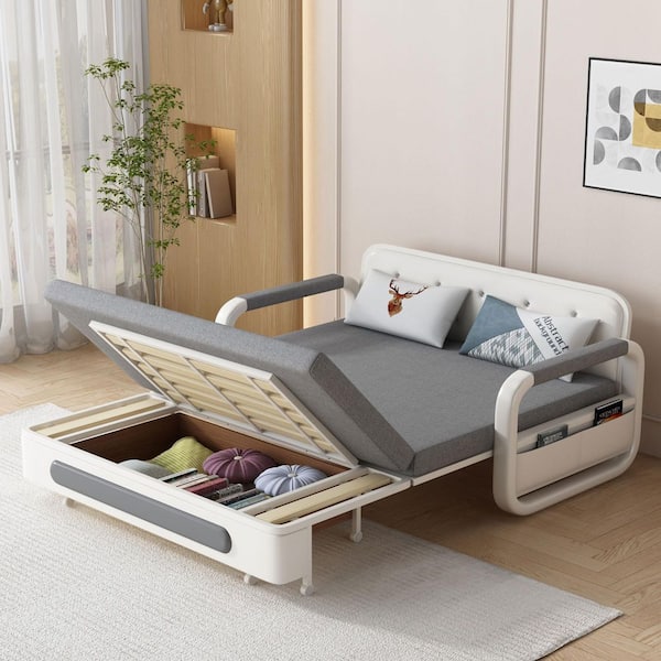 THE RIGHT PATH 62.2 in. Dark Grey Twin Size Fabric with Storage Function Sofa Bed