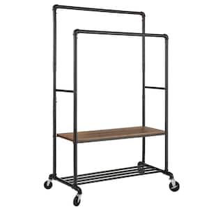 Black Metal Garment Clothes Rack Double Rods 39 in. W x 72 in. H