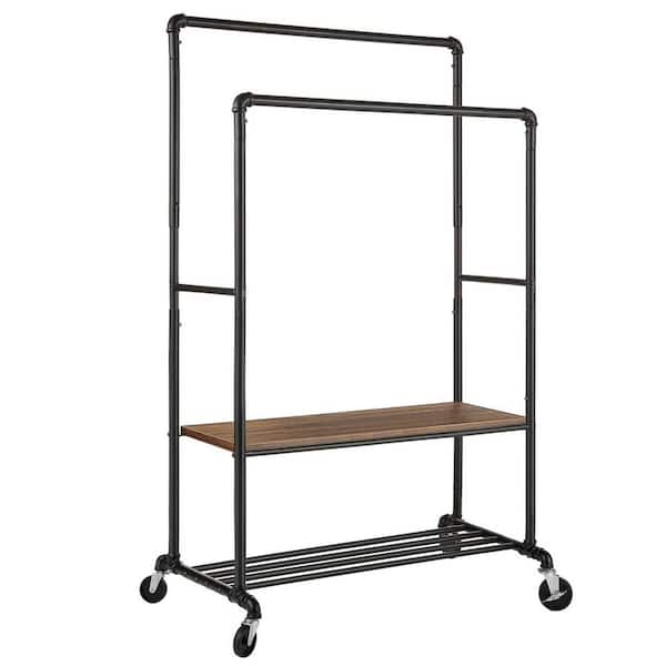 Unbranded Black Metal Garment Clothes Rack Double Rods 39 in. W x 72 in. H