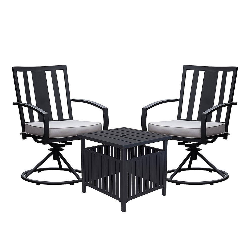 3-Piece Metal Outdoor Bistro Set, Swivel Chairs Set of 2 with Side Table an