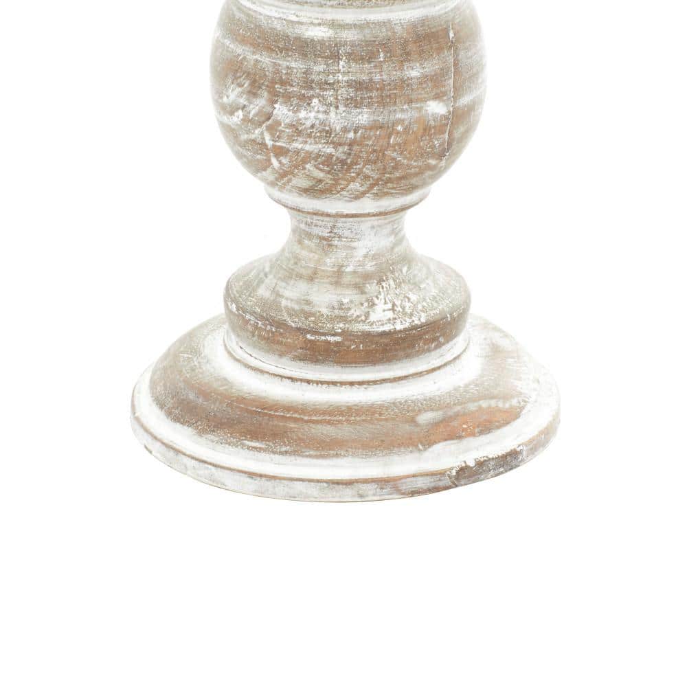 Winter Elegance Cream Mango Wood Pillar Candlestick Trio