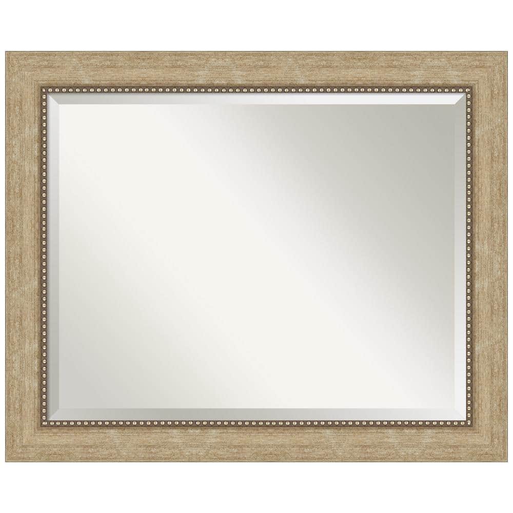 Rectangular Gold Beaded Gray Wood Wall Mirror