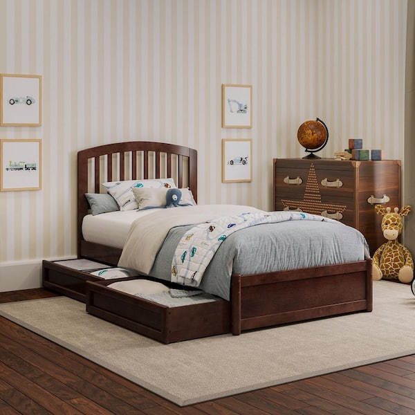 AFI Lucia Walnut Brown Solid Wood Frame Twin Platform Bed with Panel Footboard and Storage Drawers