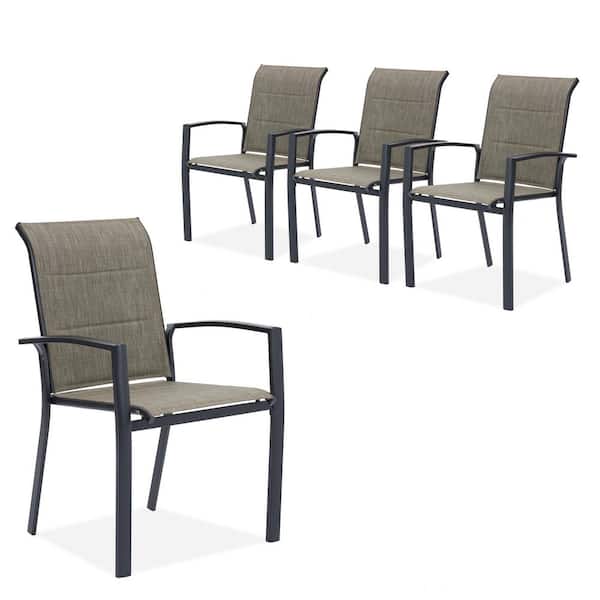4-Piece Outdoor Stackable Dining Chairs with Rust-Resistant Metal Frame in Black