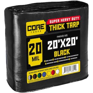 20 ft. x 20 ft. Black 20 Mil Heavy Duty Polyethylene Tarp, Waterproof, UV Resistant, Rip and Tear Proof