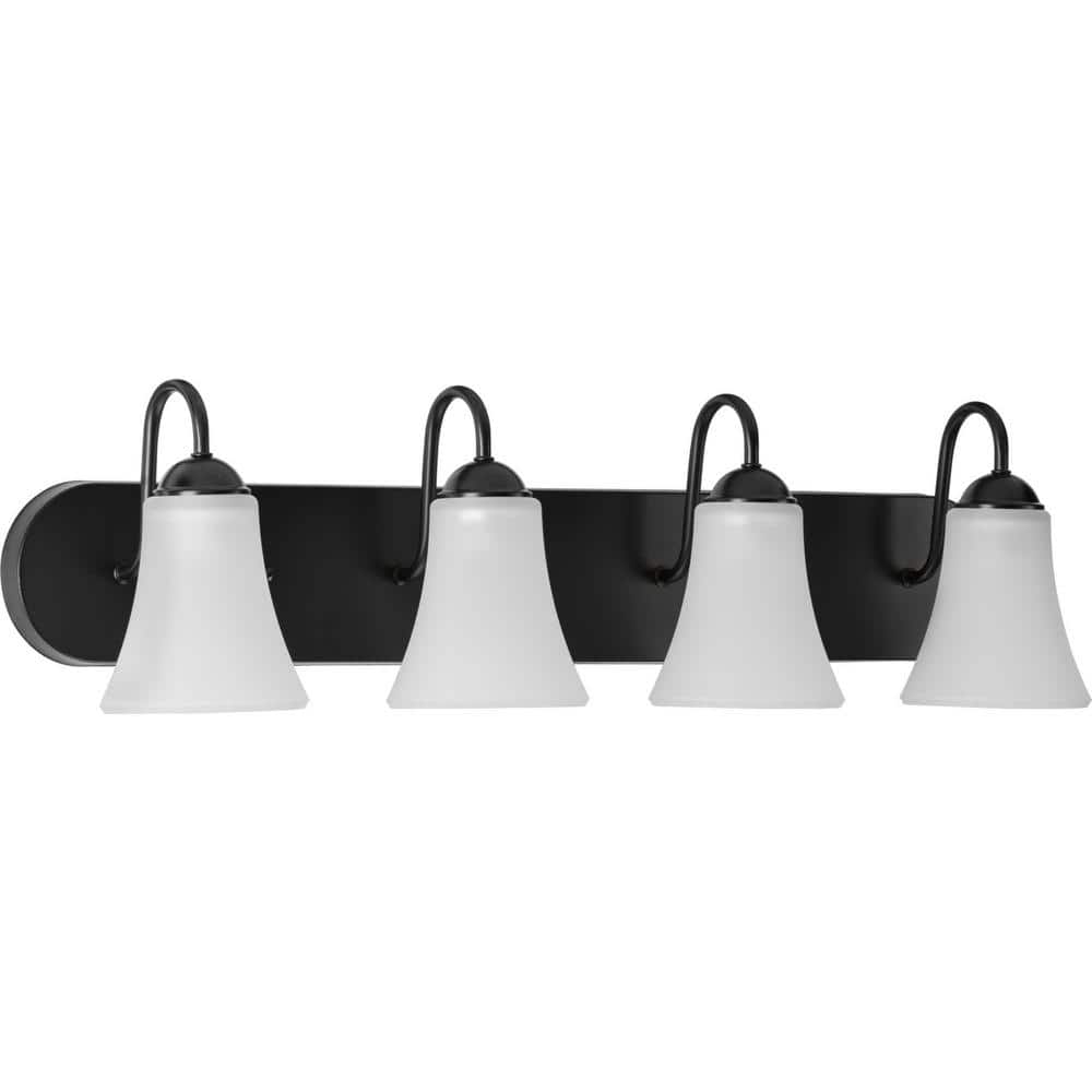 Classic Black 4-Light Bath Vanity with Etched Glass Shades