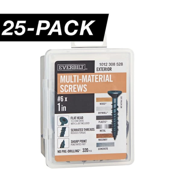 25-Pack #6 x 1 in. Black 6-Lobe Torx Star Drive Exterior Flat Head Multi-Material Screw (25 lbs. / 8,000-Piece)