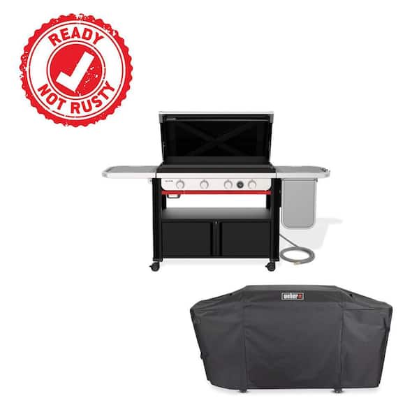 Slate Griddle 4-Burner Natural Gas 36 in. Rust-Resistant Flat Top Grill in Black with Grill Cover