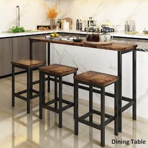 4-Piece MDF Top Gray Counter Height Extra Long Dining Table Set with 3 Stools