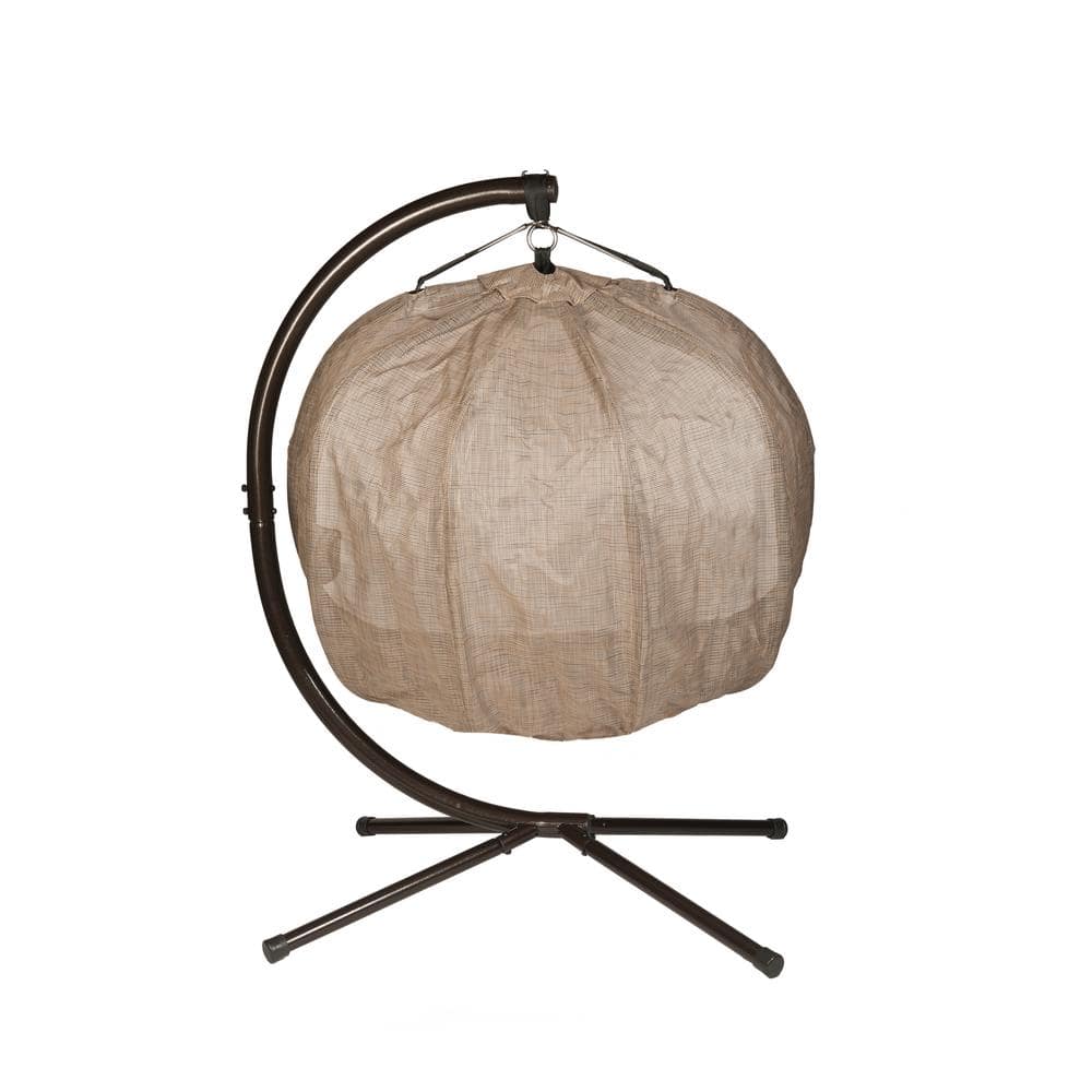 Bark Brown Hanging Pumpkin Chair with Cushions and Stand