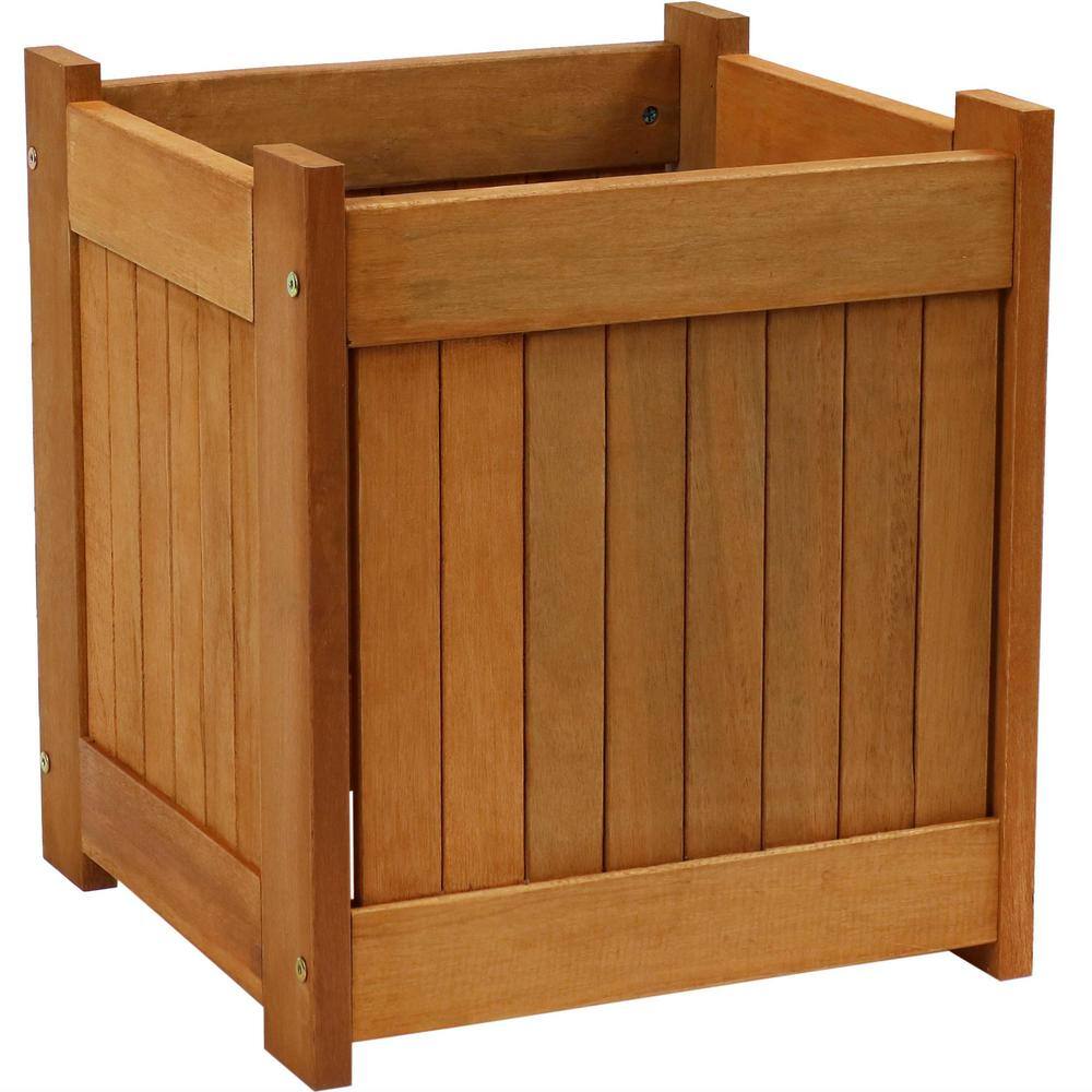 Meranti Wood 16-Inch Square Planter Box with Teak Oil Finish