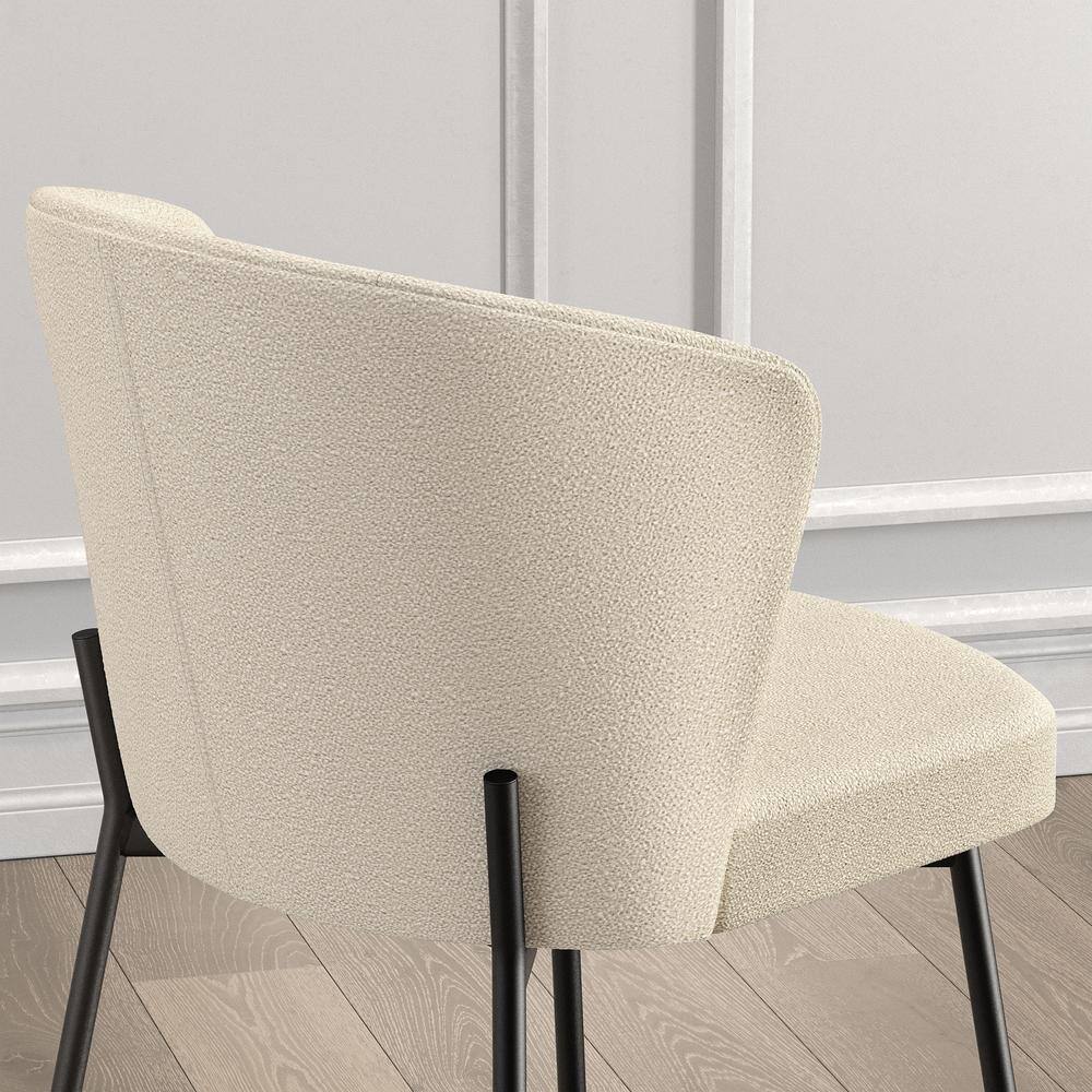Cream Bouclé Upholstered Parsons Side Chair with Black Metal Legs