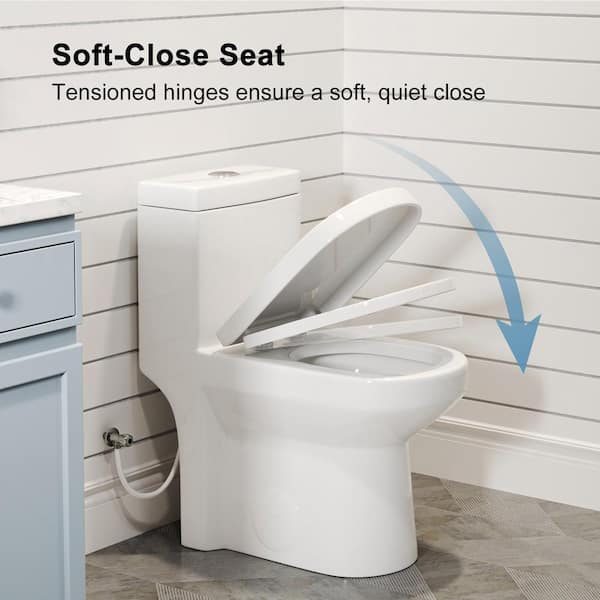 One-Piece 1.1/1.6 GPF Dual Flush Round Toilet in White Soft Close Seat Included