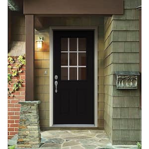 32 in. x 80 in. 9 Lite Black Painted Steel Prehung Right-Hand Inswing Entry Door w/Brickmould