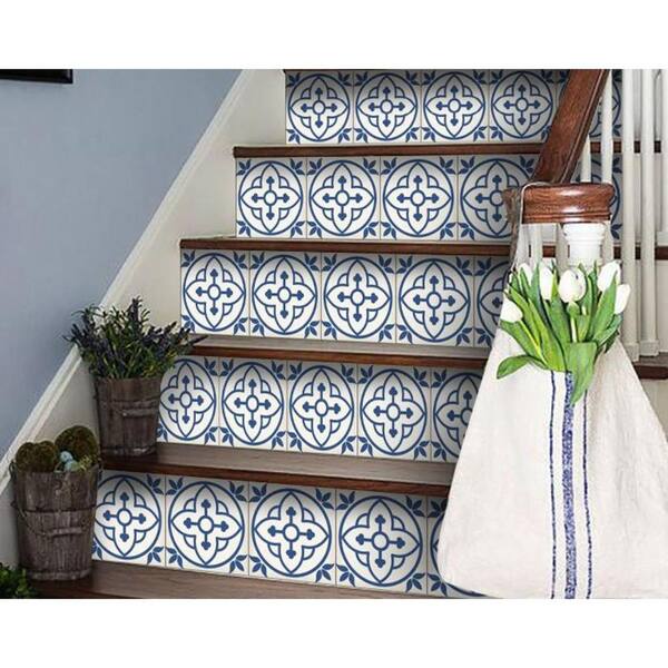 HomeRoots Blue/White 5 in. x 5 in. Vinyl Peel and Stick Removable Tile Stickers (4.08sq.ft./pack)