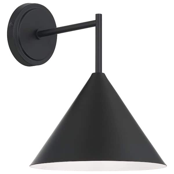 Taper 1-Light Matte Black Wall Sconce with Black Metal Shade