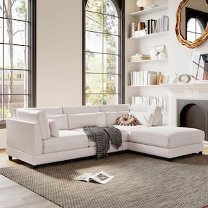 111 in. Straight Arm 2-Piece Polyester L-Shaped Sectional Sofa in Beige with Removable Covers
