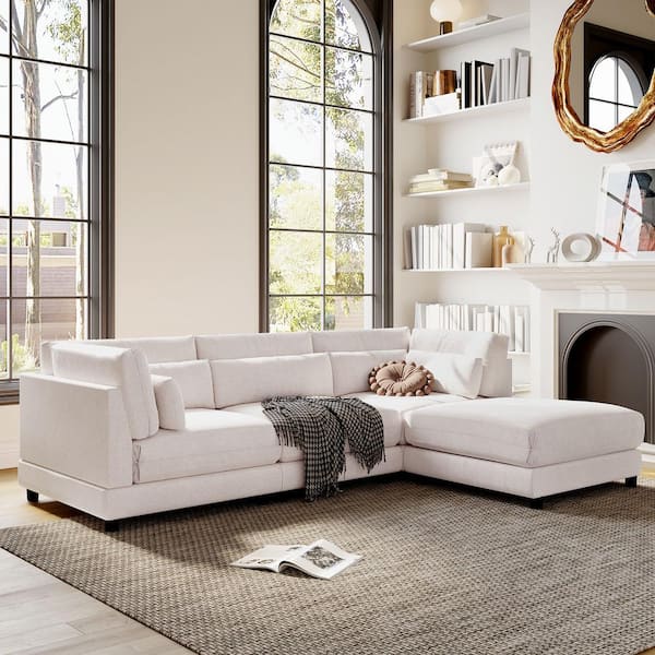 Harper & Bright Designs 111 in. Straight Arm 2-Piece Polyester L-Shaped Sectional Sofa in Beige with Removable Covers