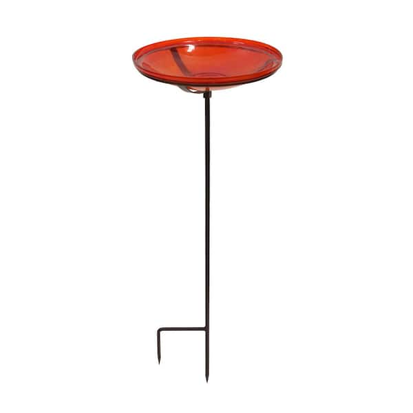 Achla Designs Reflective Crackle Glass Birdbath Bowl With Stake 14 in. Dia Red