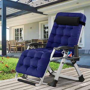 Detachable Short Pile Pad Teslin Chair Folding Portable Recliner Patio Lounger, Cup Holder, Headrest Zero Gravity