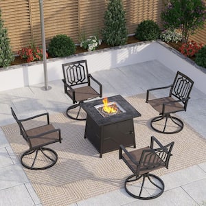 Black 5-Piece Metal TerrFab Top Patio Fire Pit Set with 4 Swivel Dining Chair