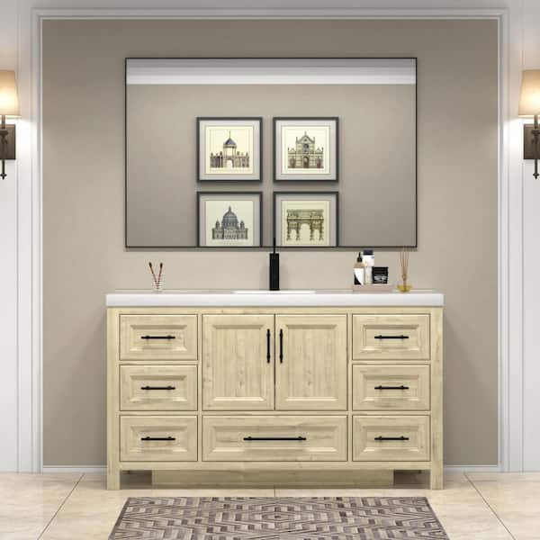 BV Better Vanity VIV 59 in. W x 20 in. D x 35 in. H Single Sink Freestanding Bath Vanity in Pale French Oak with White Acrylic Top