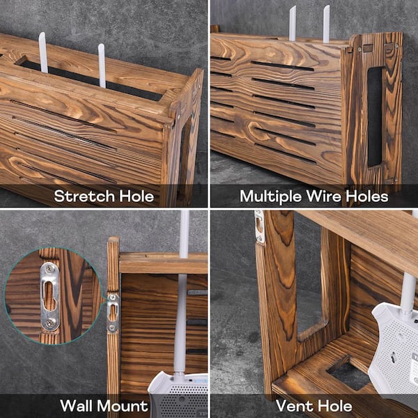 Ahfiwaso Wood WiFi Router Power Strip Cable Management Storage Box