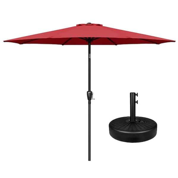 TIRAMISUBEST 9 ft. Iron Market Patio Umbrella with 20 in. Heavy-Duty Base Stand in Red