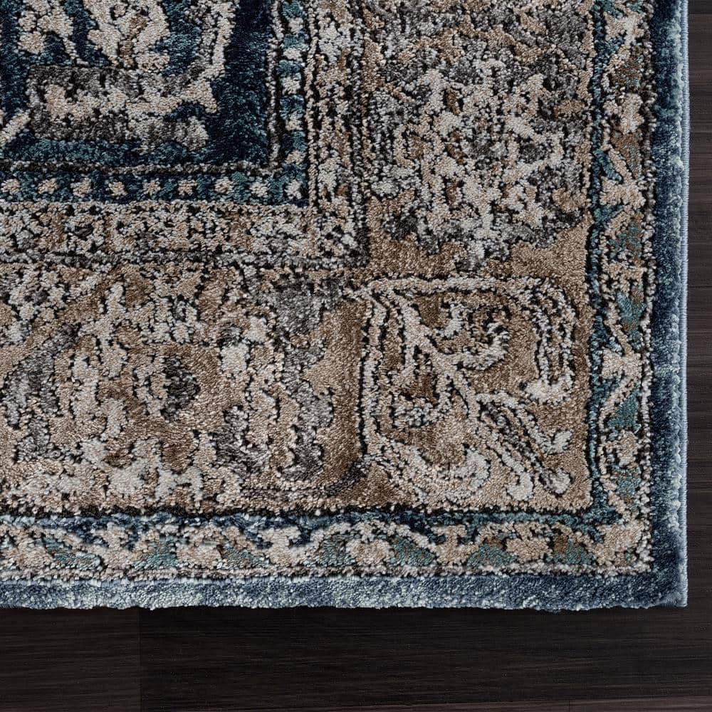 Sky Blue High Pile Stain-Resistant Synthetic Area Rug 5' x 7'