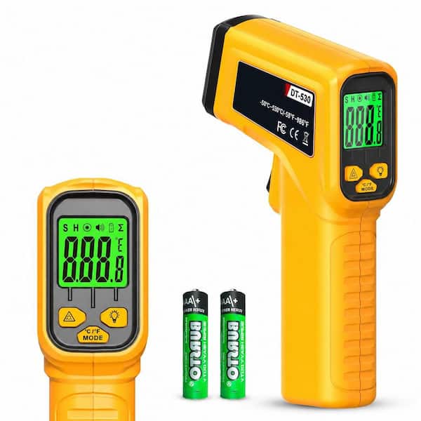 Yellow Gray ABS Infrared Thermometer Gun Digital Non-Contact Laser Temp Gun Adjustable Emissivity for Surface