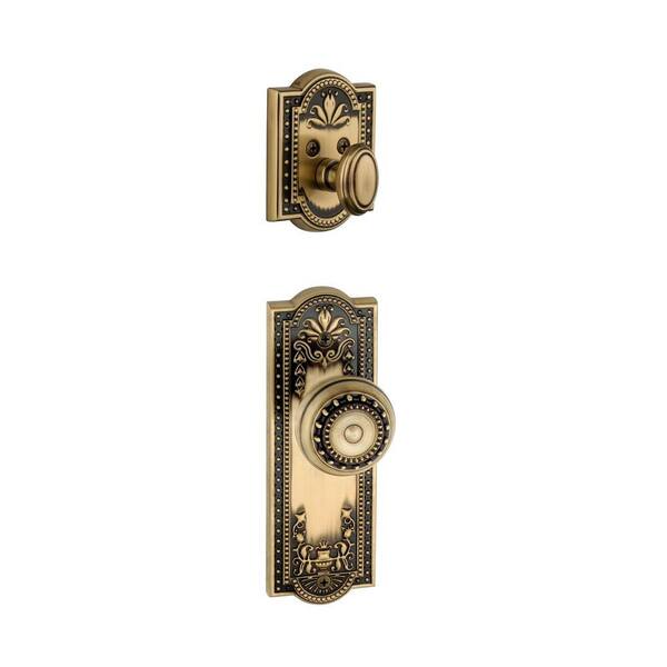 Grandeur Parthenon Single Cylinder Vintage Brass Combo Pack Keyed Alike with Knob and Matching Deadbolt