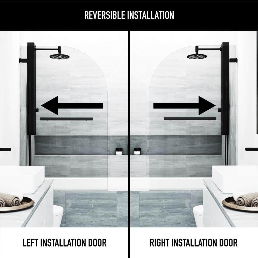Orion 34" W x 58" H Frameless Matte Black Tub Door