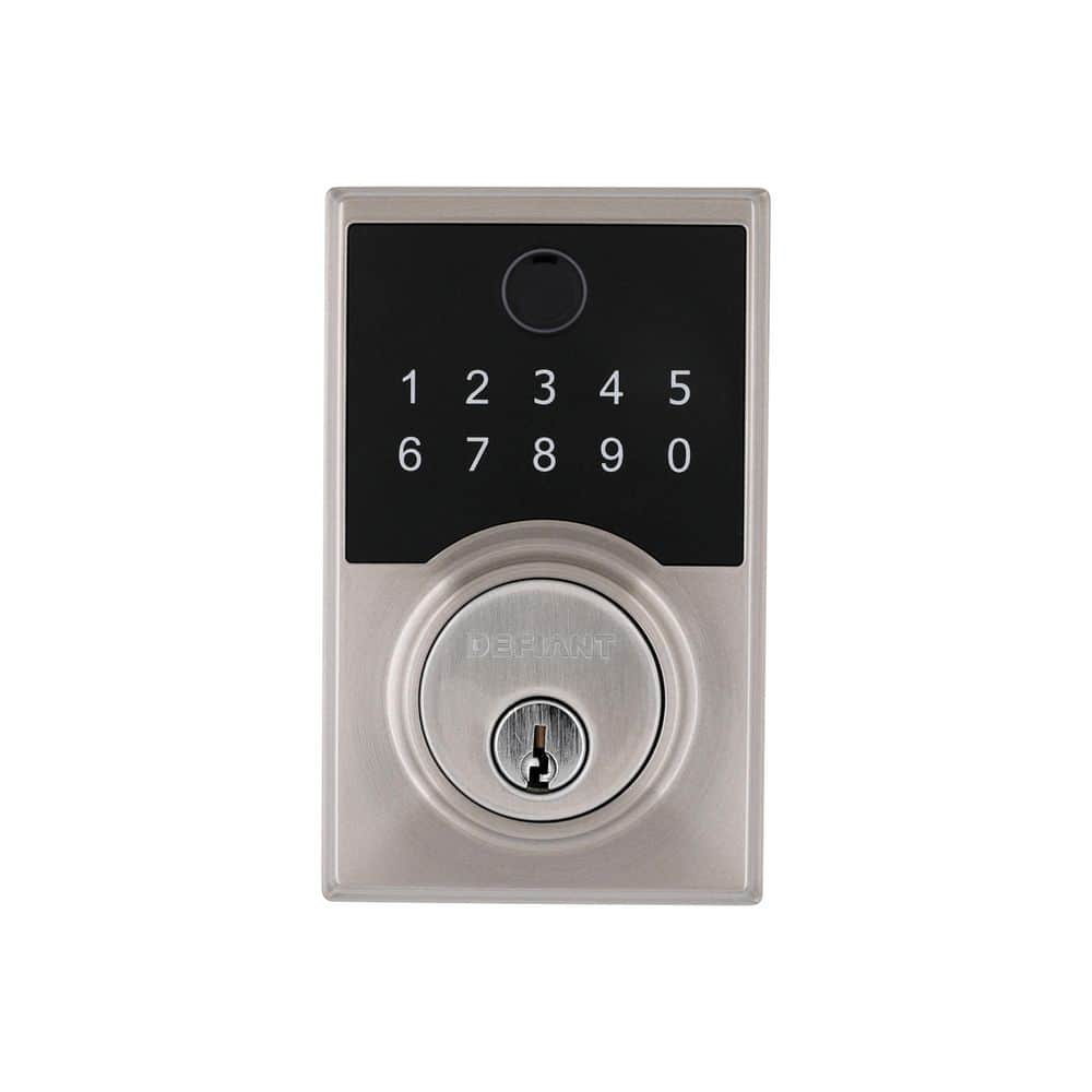 Square Keypad Defiant Square Satin Nickel Fingerprint Electronic Keypad Deadbolt ...