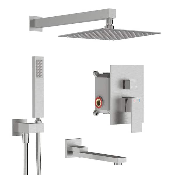 GIVING TREE 3-Spray Patterns with 1.8 GPM 12 in. Tub Wall Mount Dual Shower Heads Handshower in Brushed Nickel